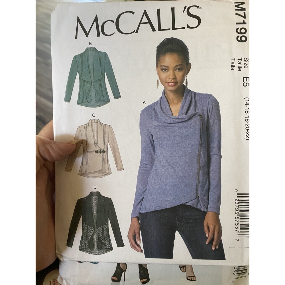 McCalls M7199 Draped Front Jacket Sewing Pattern Sizes 14-22 Uncut Plus Size
